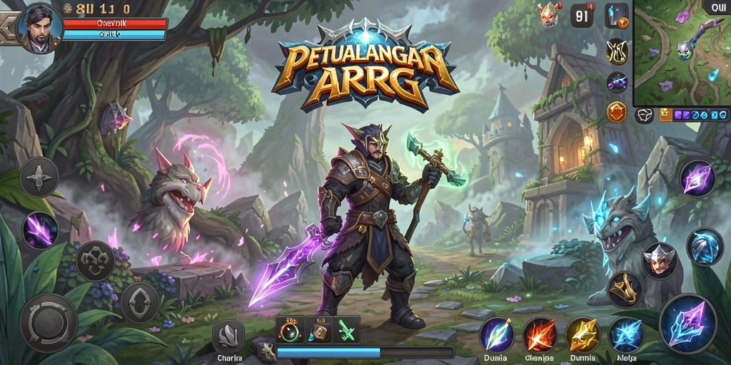 Screenshot gameplay ARPG 8II yang menampilkan pertarungan epik dan lingkungan fantastis.