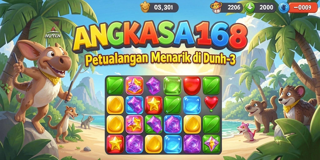 Tampilan gameplay seru ANGKASA168 dalam permainan Match-3.