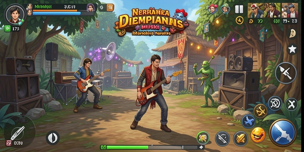 Screenshot dari gameplay D73 menunjukkan serunya bermain musik.