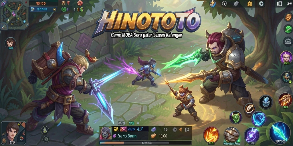Gameplay seru HINOTOTO dengan aksi MOBA yang mendebarkan.