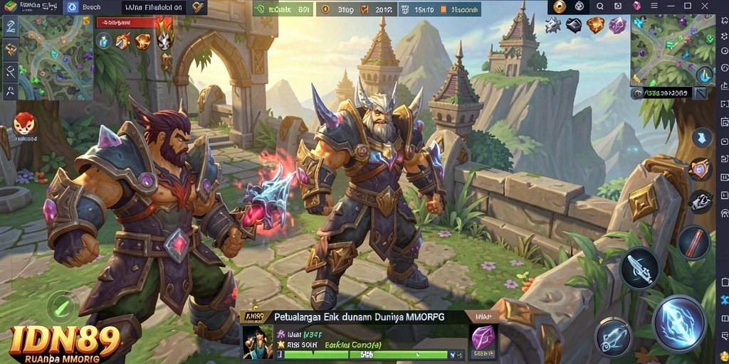 Screenshot dari gameplay IDN89 yang menunjukkan pertarungan epik di dunia MMORPG.