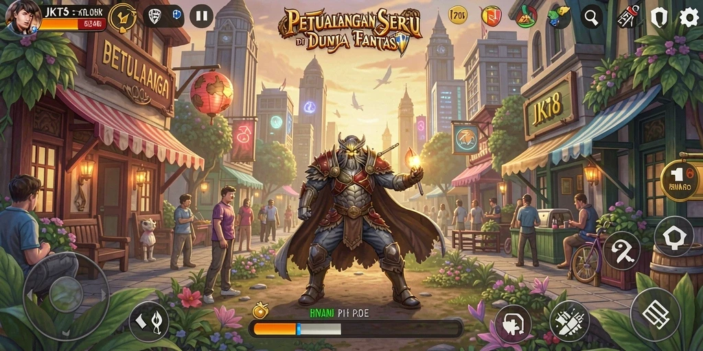Screenshot utama JKT8 menampilkan petualangan yang seru dan visual menakjubkan.