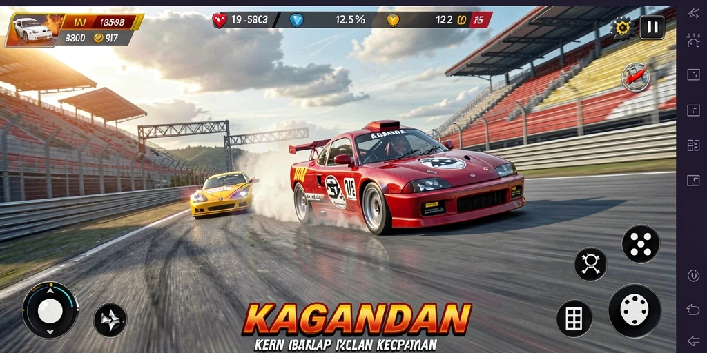 Screenshot utama KAGANDAN menampilkan aksi balap yang seru di lintasan.