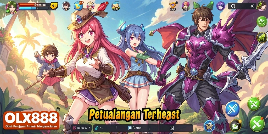 Tangkapan layar OLX888 menampilkan aksi seru dalam permainan anime yang mengesankan.