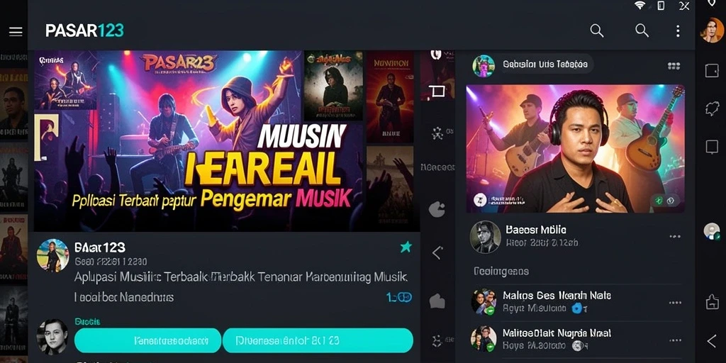Tampilan utama PASAR123 dengan berbagai pilihan lagu dan fitur menarik.