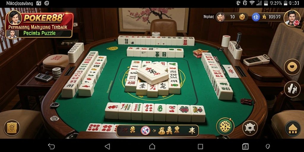 Screenshot gameplay Mahjong POKER88 yang menampilkan ubin warna-warni.