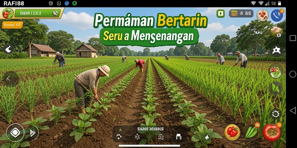 Tangkapan layar RAFI88 menampilkan ladang yang subur dan aktivitas bertani yang menyenangkan.