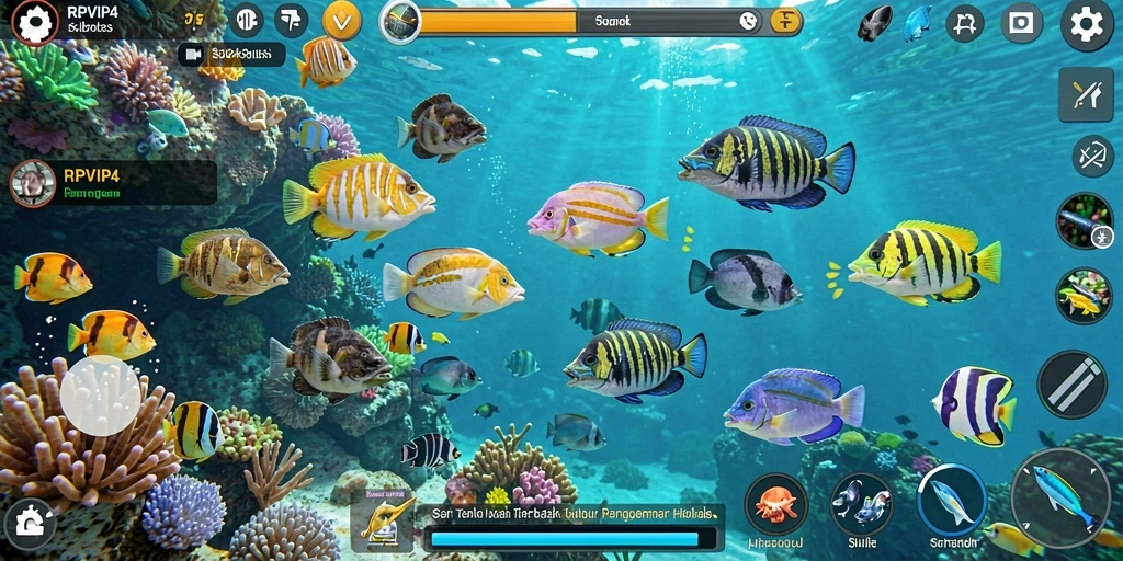 Screenshot gameplay RPVIP4 menampilkan aksi seru menembak ikan.