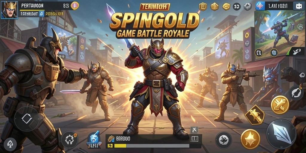 Tampilan gameplay SPINGOLD yang intens dan seru di arena pertempuran Battle Royale.