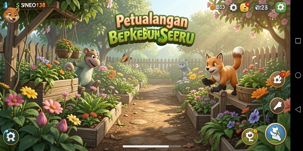 Tampilan gameplay SUNEO138 yang menampilkan kebun yang subur dan beragam tanaman.