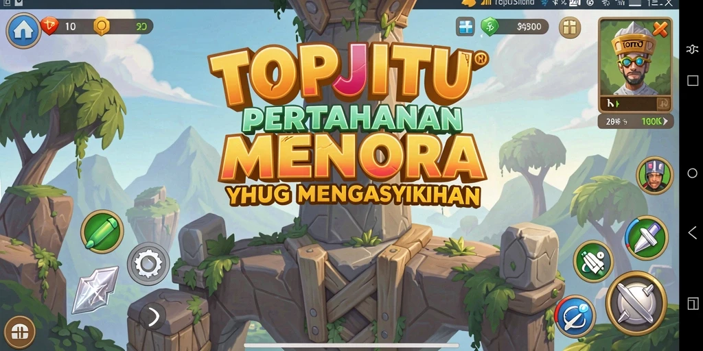 Screenshot utama menunjukkan aksi seru dalam game Tower Defense.