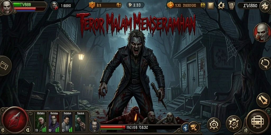 Screenshot TV888 menampilkan aksi mendebarkan di lingkungan yang gelap dan menyeramkan.